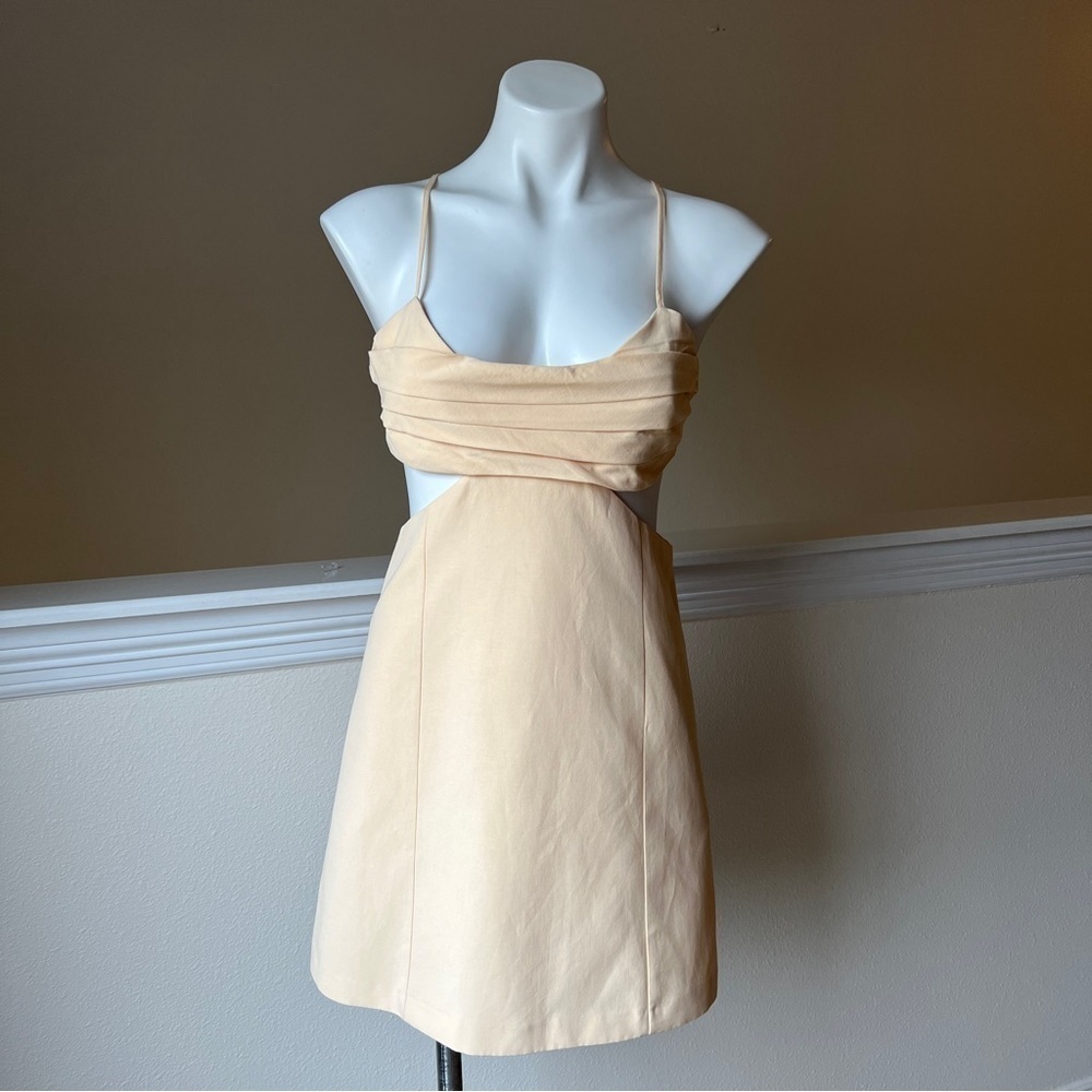 Zara CUT OUT LINEN BLEND DRESS 4688 325 Light Yellow XL 17" Waist 19" Ptp